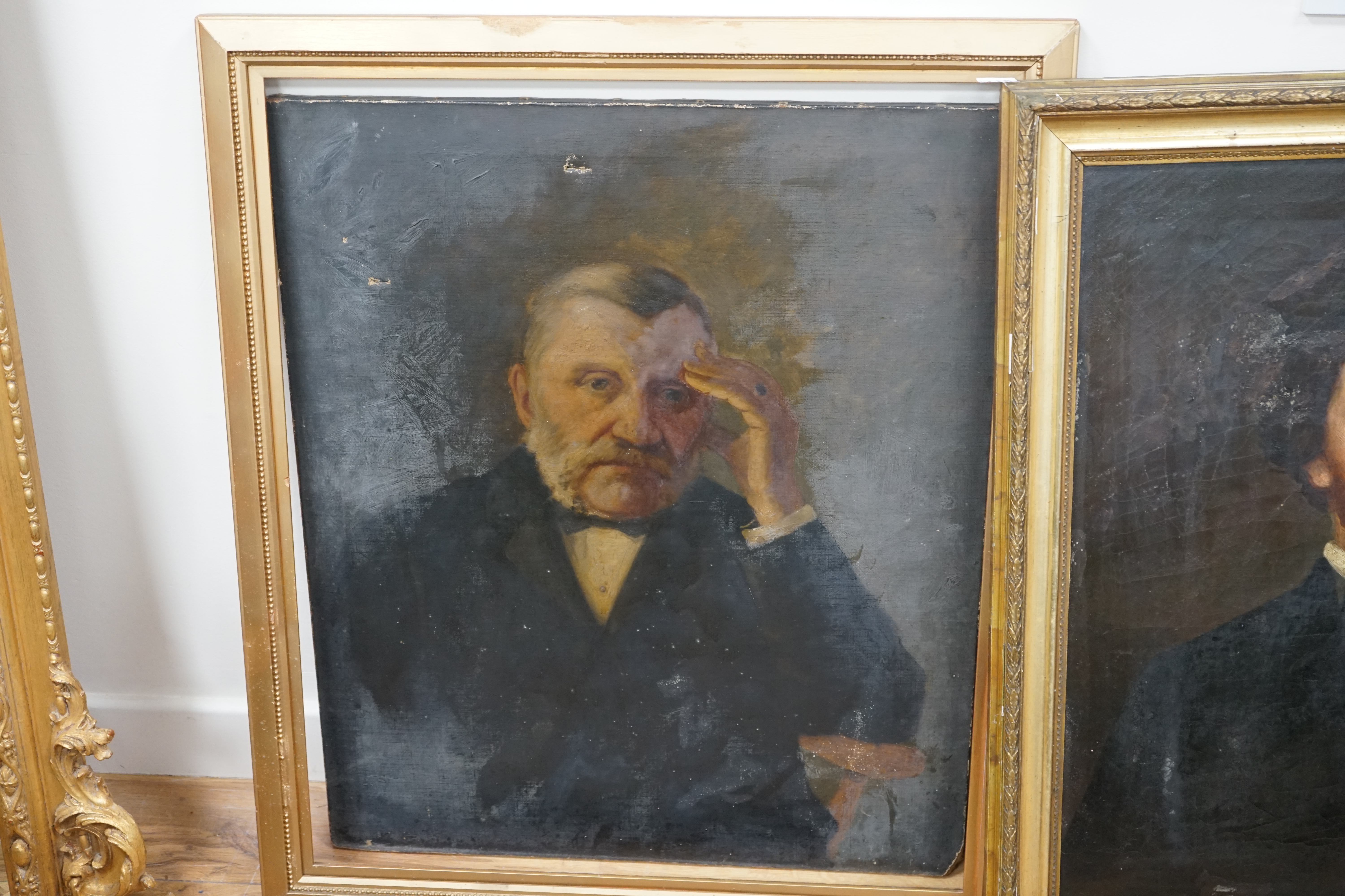 Two early / mid 19th century School oils on canvas, Portraits of gentlemen, unsigned, largest 68 x 58cm. Condition - poor